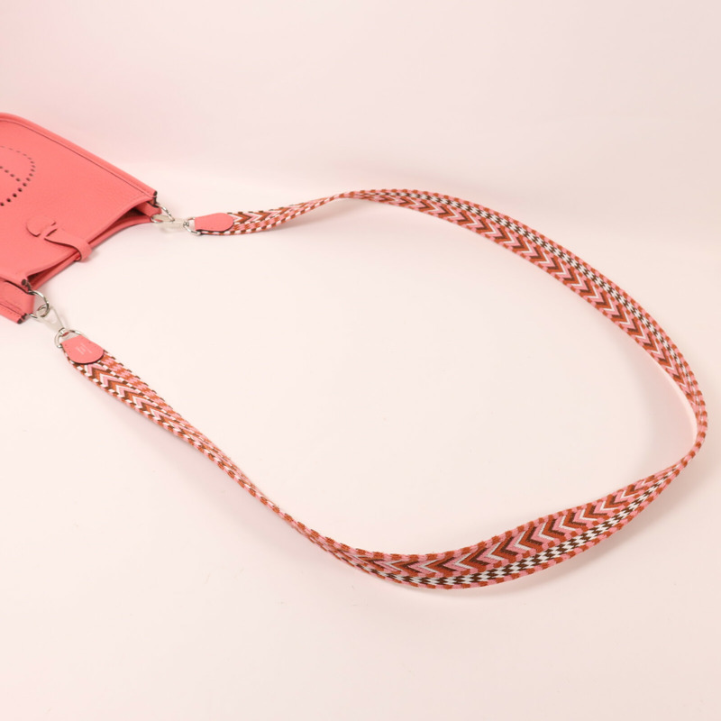 HERMES Clemence皮革Evelyne TPM銀扣肩背袋Rose Azalee-7