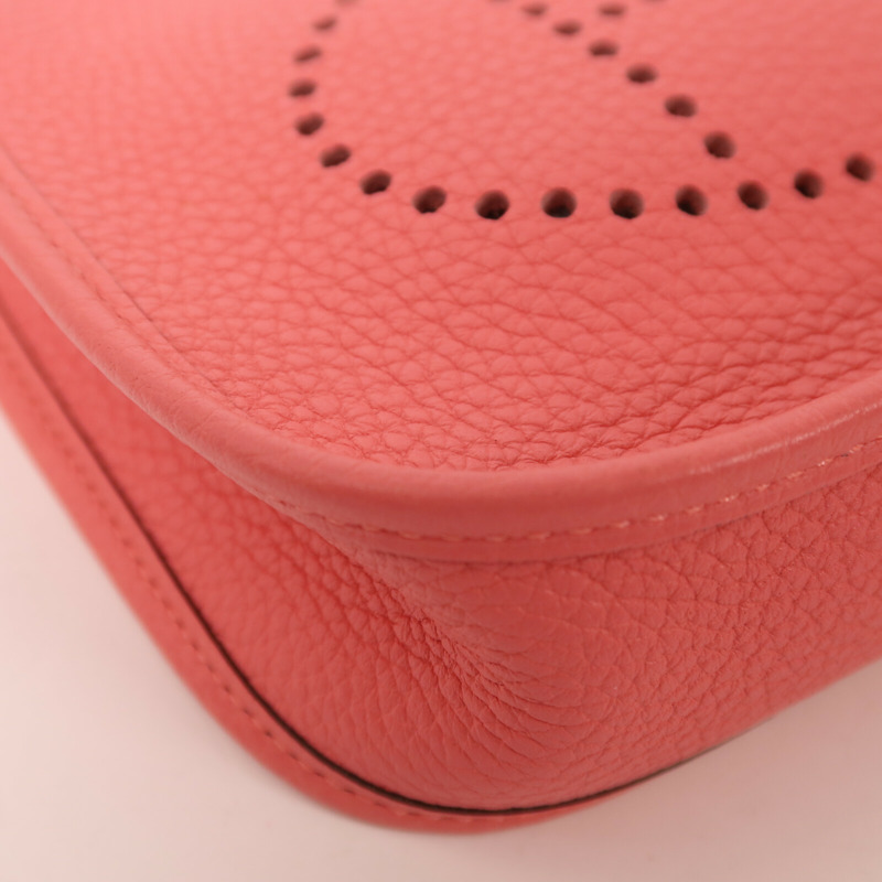 HERMES Clemence皮革Evelyne TPM銀扣肩背袋Rose Azalee-9