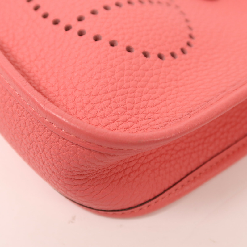 HERMES Clemence皮革Evelyne TPM銀扣肩背袋Rose Azalee-10