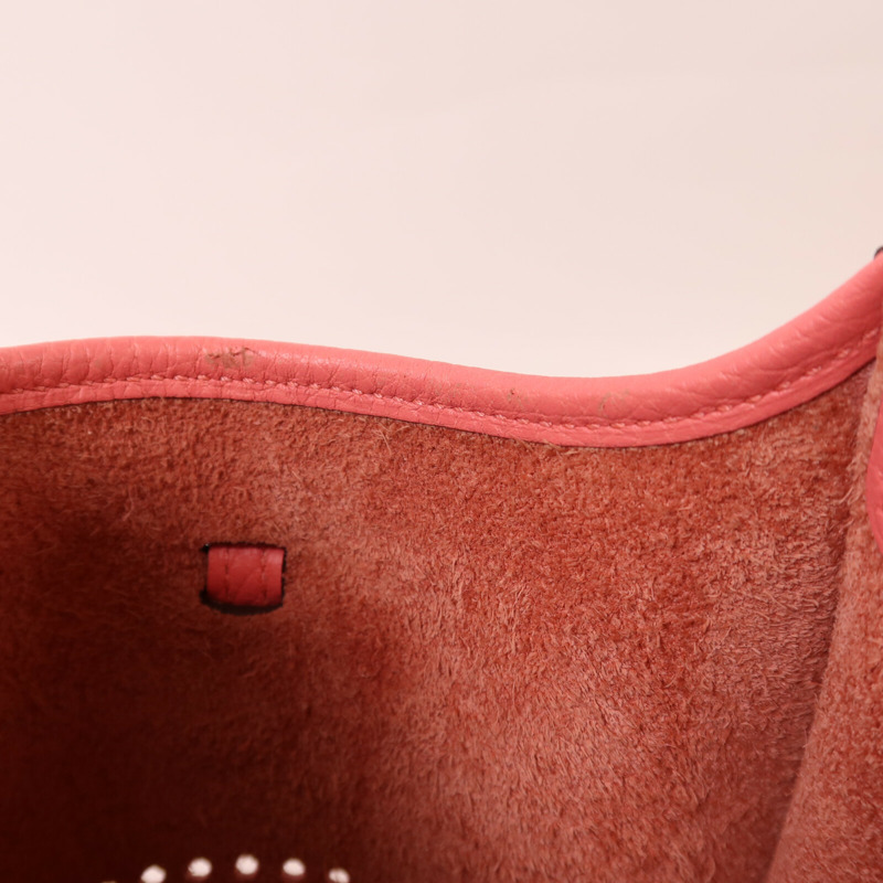 HERMES Clemence皮革Evelyne TPM銀扣肩背袋Rose Azalee-13