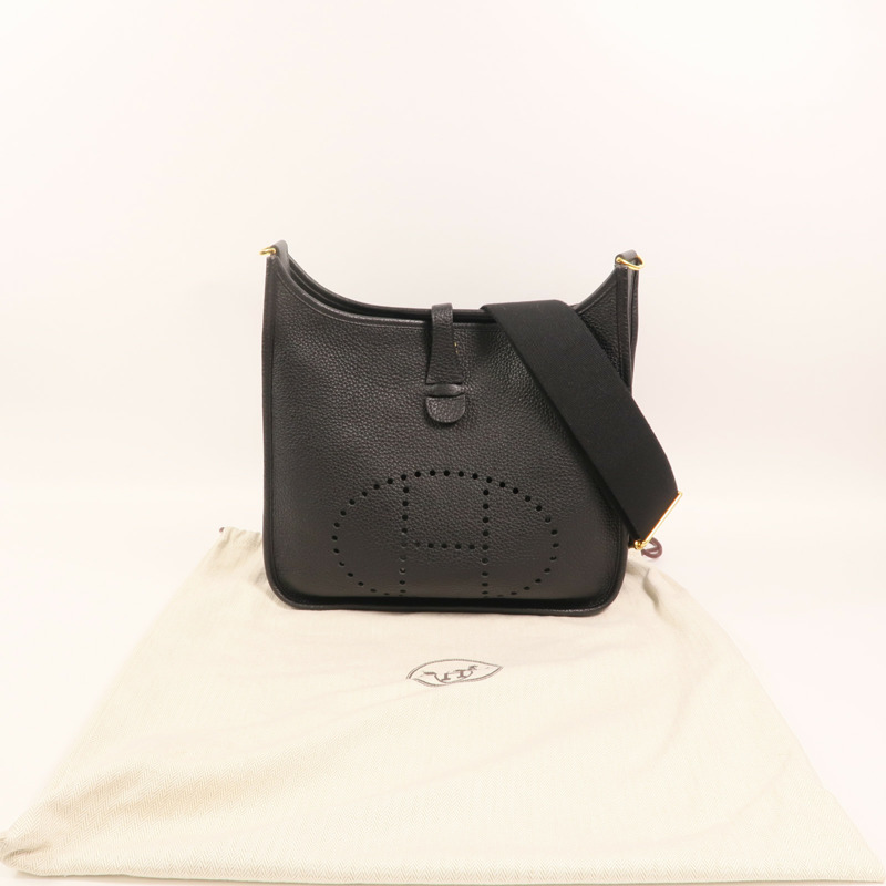 HERMES Clemence皮革Evelyne PM金扣肩背袋Noir-8