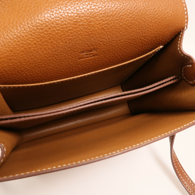 HERMES Barenia皮革Mini Roulis金扣肩背袋Gold-4