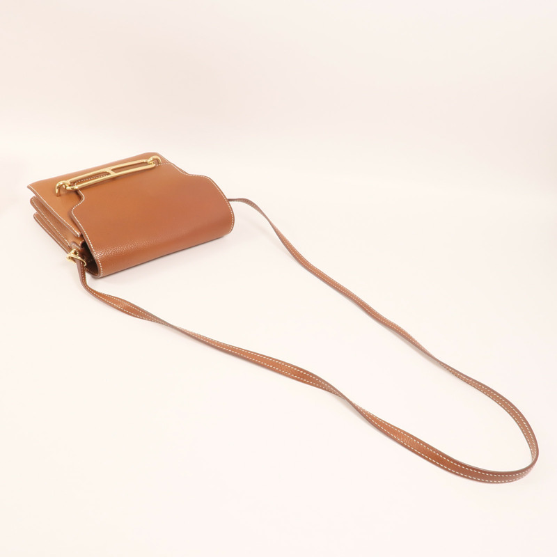 HERMES Barenia皮革Mini Roulis金扣肩背袋Gold-7