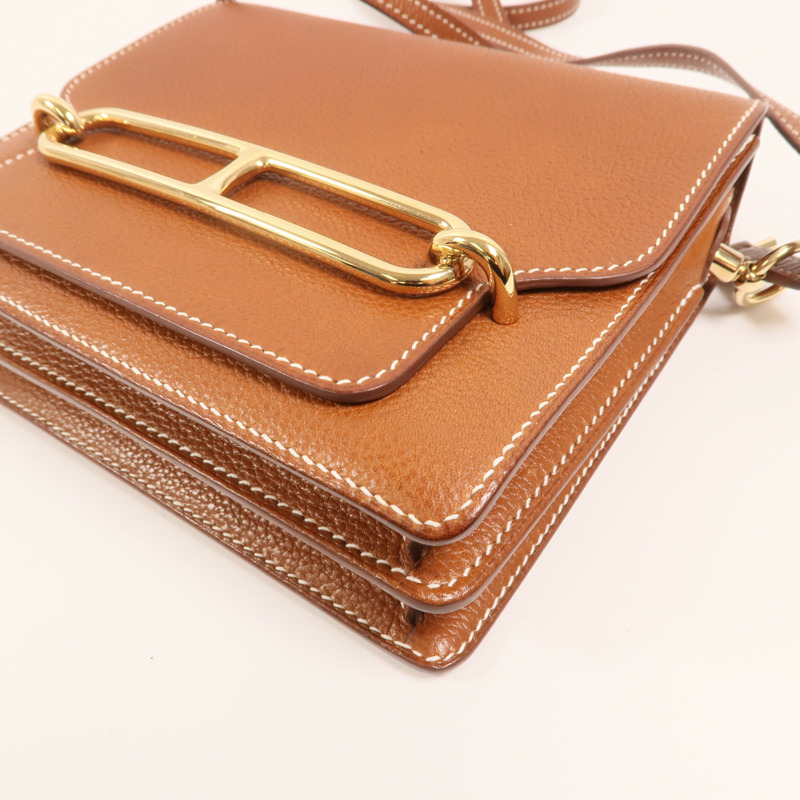 HERMES Barenia皮革Mini Roulis金扣肩背袋Gold-8