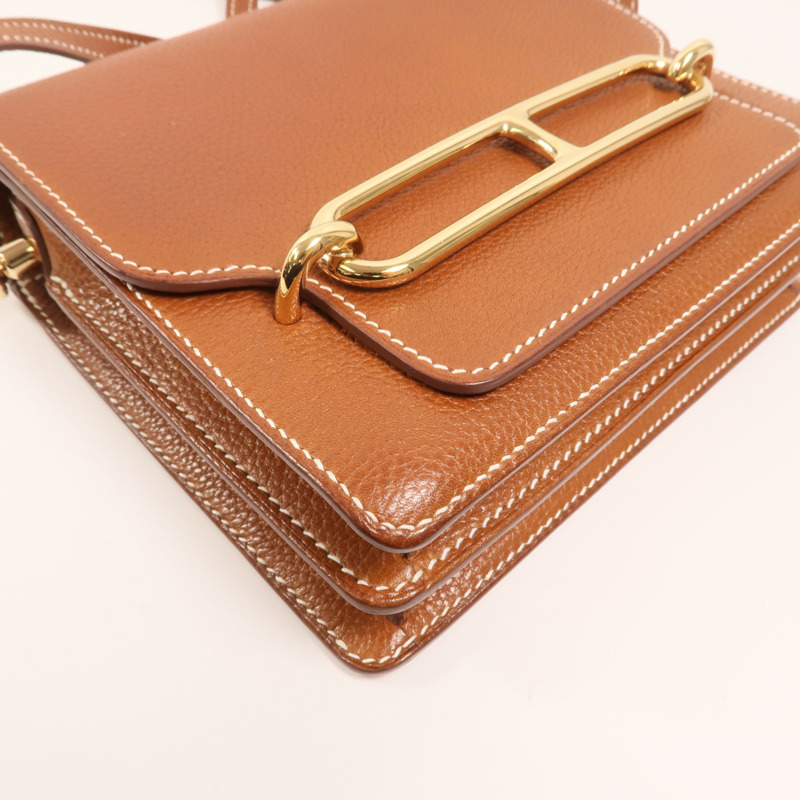 HERMES Barenia皮革Mini Roulis金扣肩背袋Gold-9
