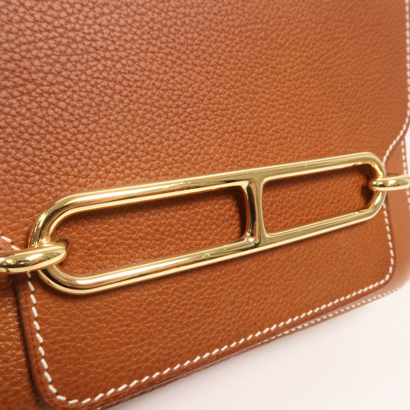 HERMES Barenia皮革Mini Roulis金扣肩背袋Gold-12