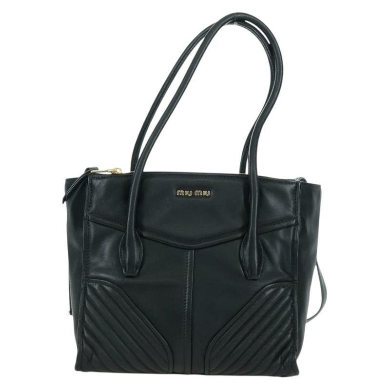 【日本直送】Miu Miu 皮革雙肩包 黑色金色 正品 am10909V-12