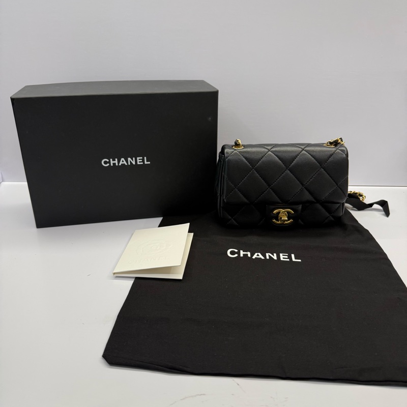 CHANEL 香奈兒 黑色菱格紋羊皮Mini PEARL CRUSH 18CM RFID-2