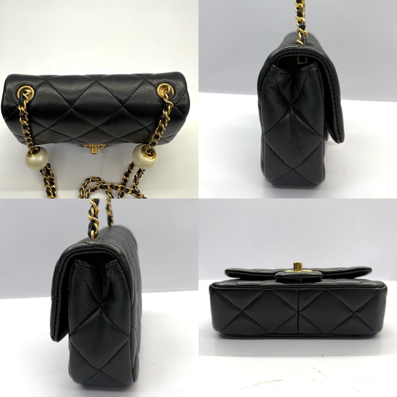CHANEL 香奈兒 黑色菱格紋羊皮Mini PEARL CRUSH 18CM RFID-3
