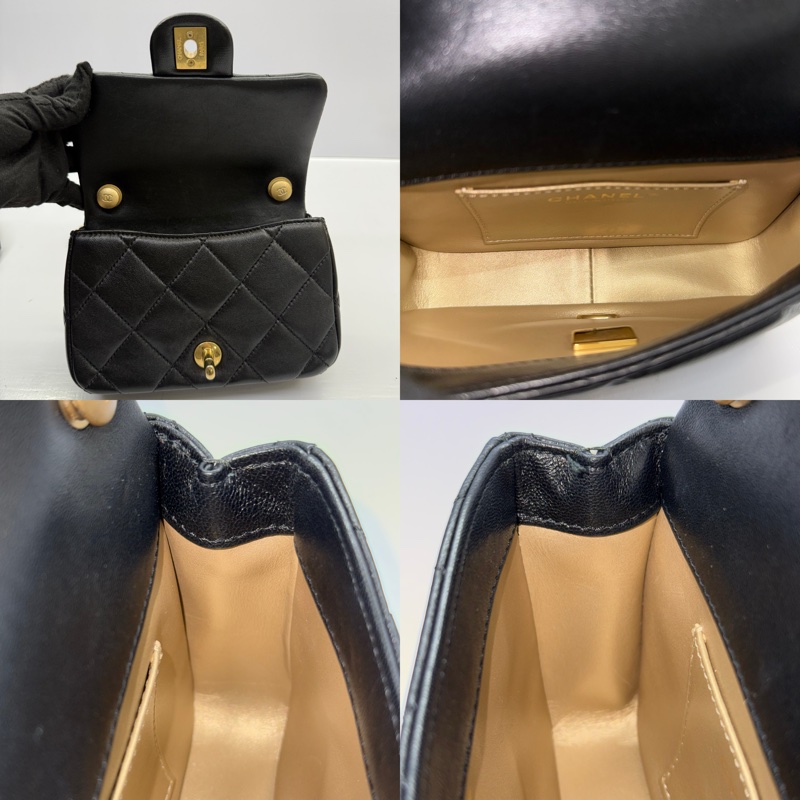CHANEL 香奈兒 黑色菱格紋羊皮Mini PEARL CRUSH 18CM RFID-6