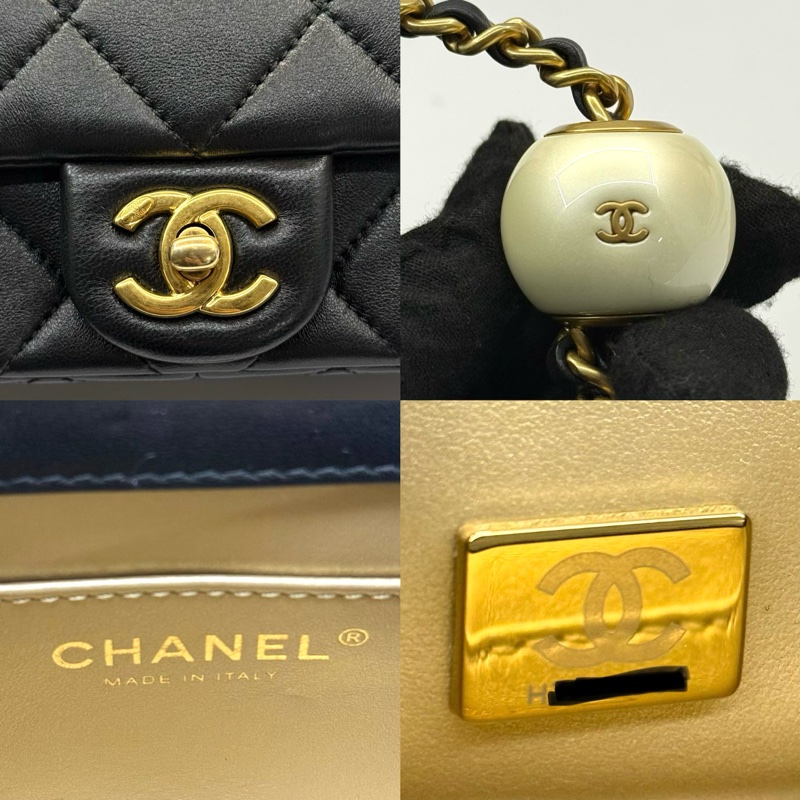 CHANEL 香奈兒 黑色菱格紋羊皮Mini PEARL CRUSH 18CM RFID-7
