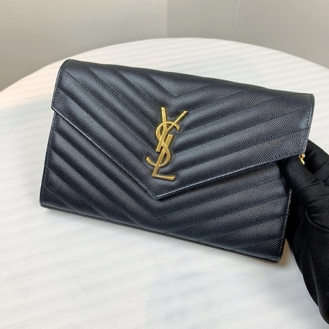 聖羅蘭/Saint laurent 黑牛皮魚子醬金扣信款袋 金色鏈條 實用性很高 型格路線 牛皮革