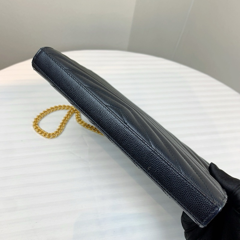 聖羅蘭/Saint laurent 黑牛皮魚子醬金扣信款袋 金色鏈條 實用性很高 型格路線 牛皮革-2