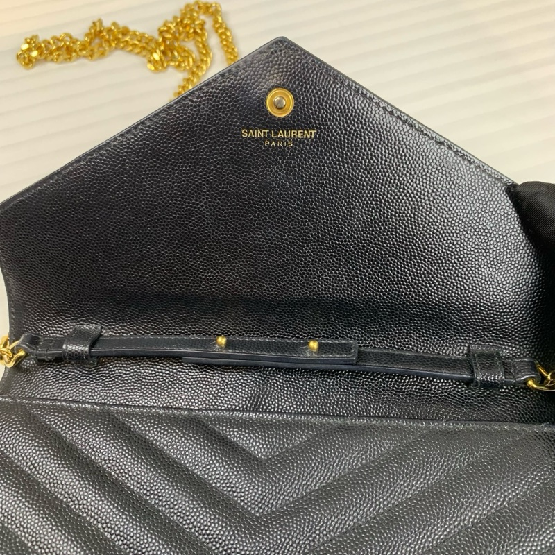 聖羅蘭/Saint laurent 黑牛皮魚子醬金扣信款袋 金色鏈條 實用性很高 型格路線 牛皮革-5
