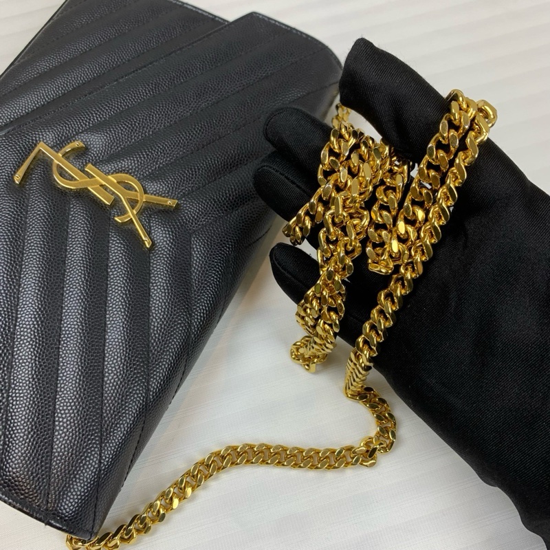 聖羅蘭/Saint laurent 黑牛皮魚子醬金扣信款袋 金色鏈條 實用性很高 型格路線 牛皮革-6