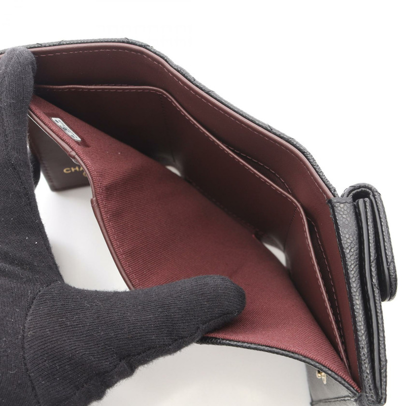 香奈兒經典小號翻蓋皮夾，絎縫皮革，AP0230，黑色，二手，女士，金色五金-6