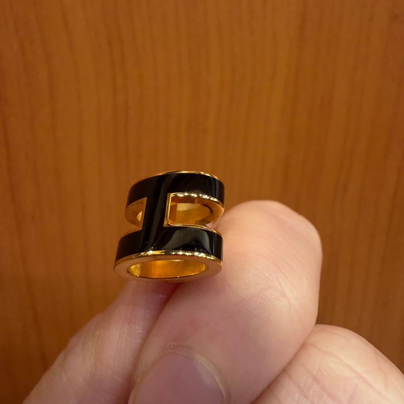 Hermes 黑琺瑯金色簍空H耳環-9