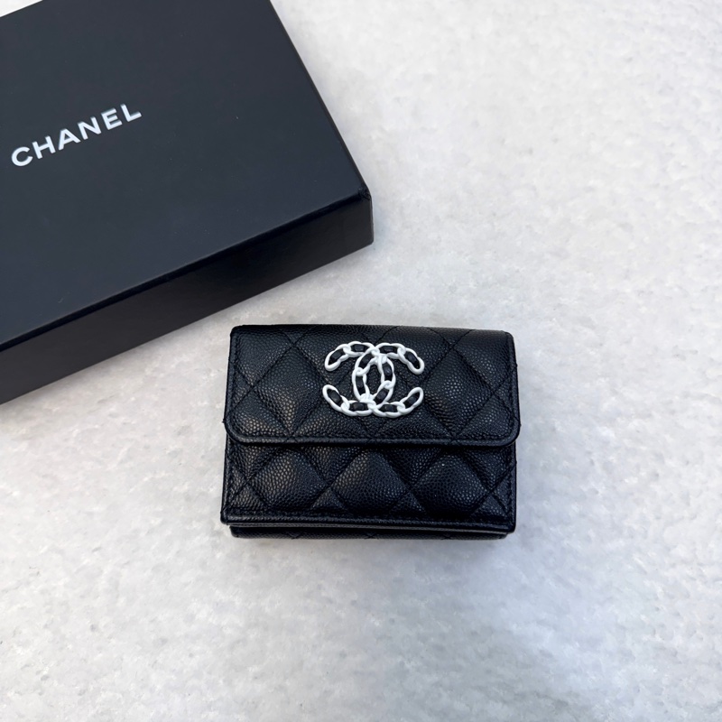 香奈兒 CHANEL 24C 黑白熊貓魚子醬迷你短夾 19系列 三折mini短夾AP3713-1