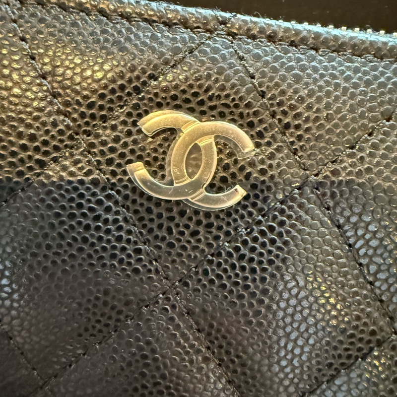 💖Chanel 加大 ㄇ字 拉鍊零錢包 黑金牛💖 全新全配-1