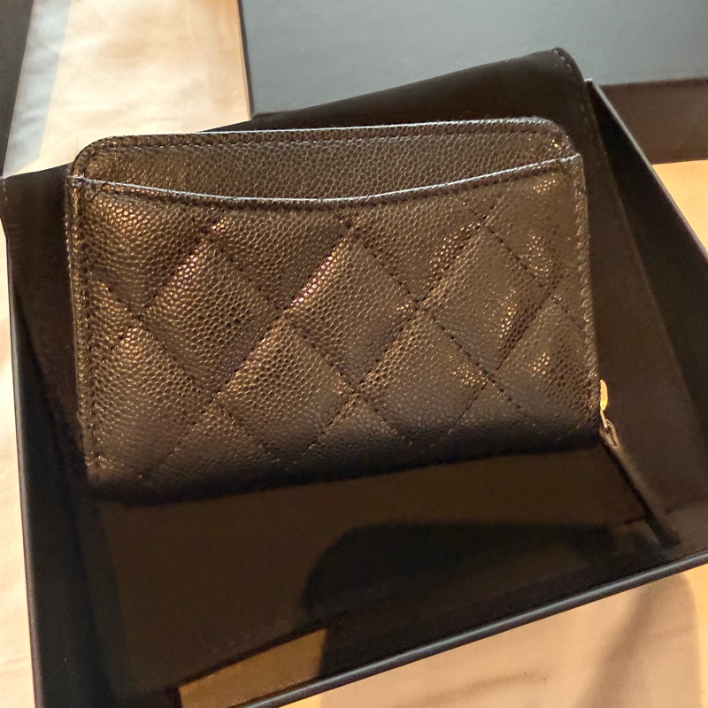 💖Chanel 加大 ㄇ字 拉鍊零錢包 黑金牛💖 全新全配-3
