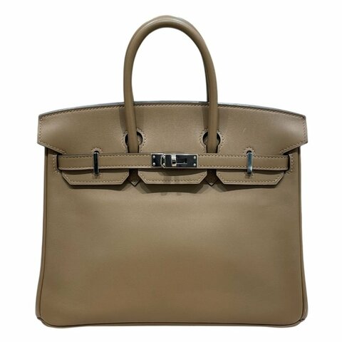HERMES 愛馬仕 BIRKIN 25 柏金包 SWIFT 皮革 奶茶色系 銀釦