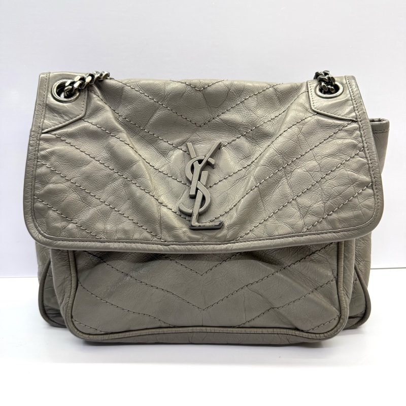 YSL 聖羅蘭 灰色牛皮肩背斜背包 NIKI 498894-0