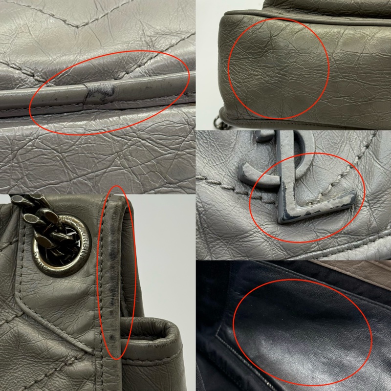 YSL 聖羅蘭 灰色牛皮肩背斜背包 NIKI 498894-7