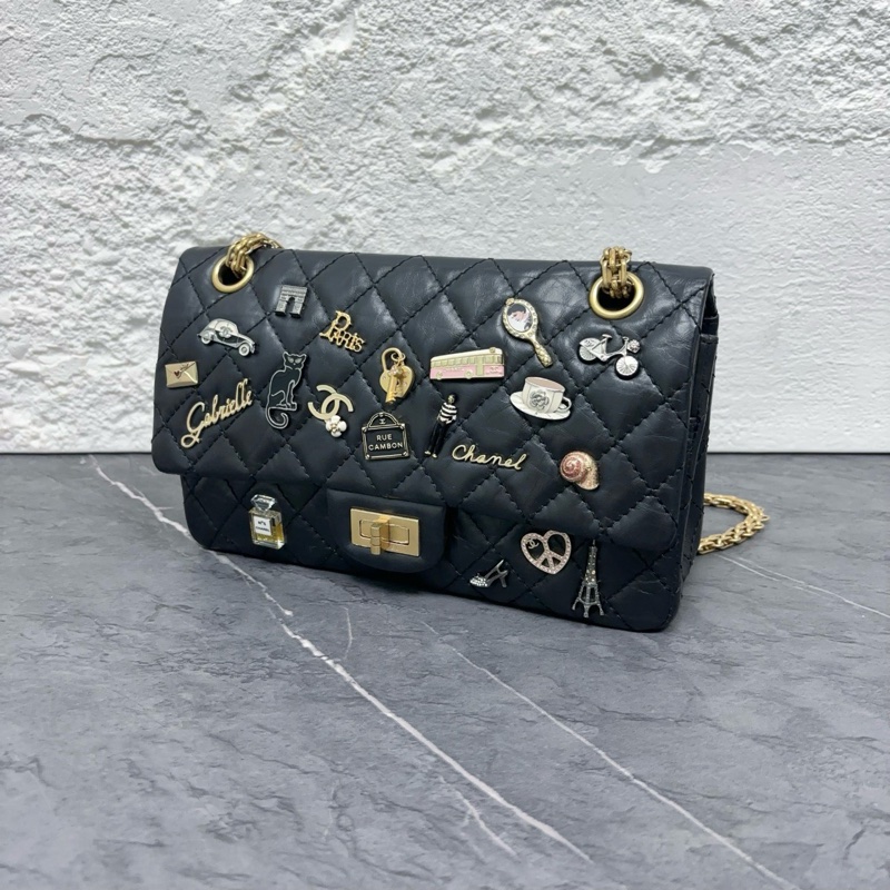 Chanel香奈兒 2.55巴黎鐵塔 貓咪 香水瓶徽章限量款 小號 黑金 尺寸約24×15×8 罕見款 經典收藏款-4