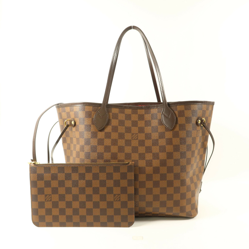 LOUIS VUITTON Damier Neverfull MM金扣手挽袋-9