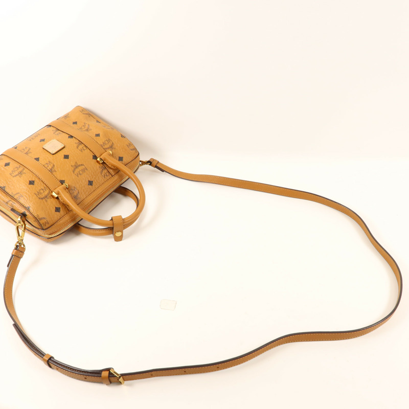 MCM 牛皮皮革Boston Bag金扣手挽肩背兩用袋-7