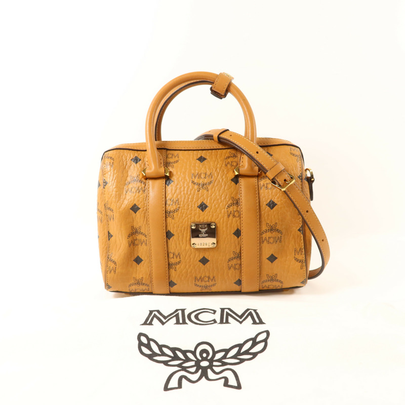 MCM 牛皮皮革Boston Bag金扣手挽肩背兩用袋-9