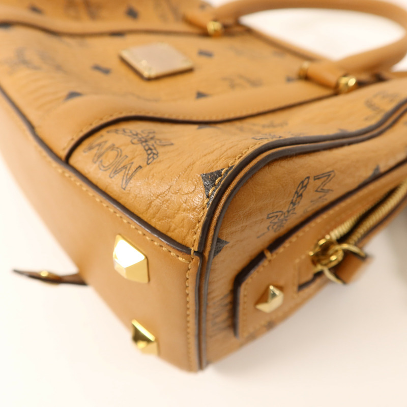 MCM 牛皮皮革Boston Bag金扣手挽肩背兩用袋-11