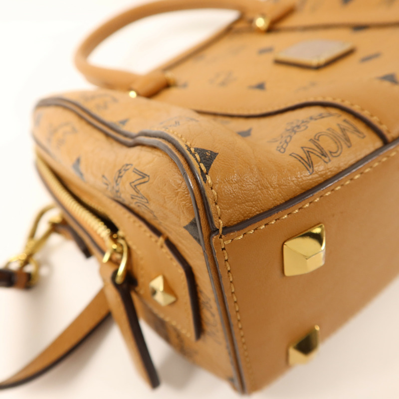 MCM 牛皮皮革Boston Bag金扣手挽肩背兩用袋-12