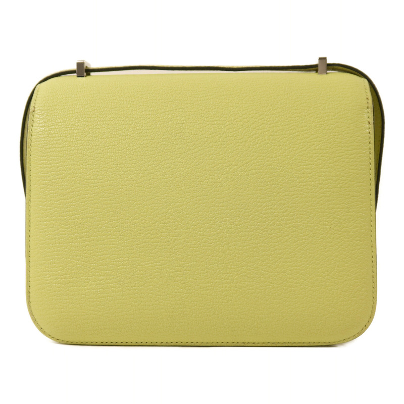 HERMES Chevre皮革Constance Mini銀扣肩背袋Jaune Bourgeon-1