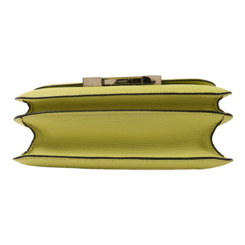 HERMES Chevre皮革Constance Mini銀扣肩背袋Jaune Bourgeon-3