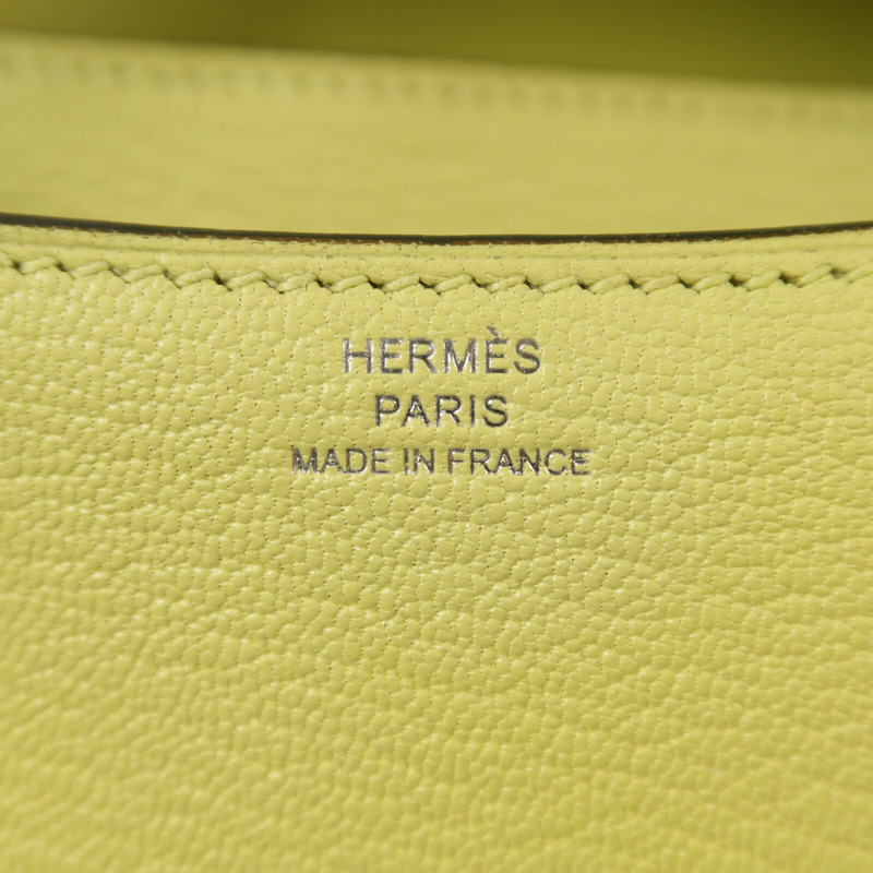 HERMES Chevre皮革Constance Mini銀扣肩背袋Jaune Bourgeon-4