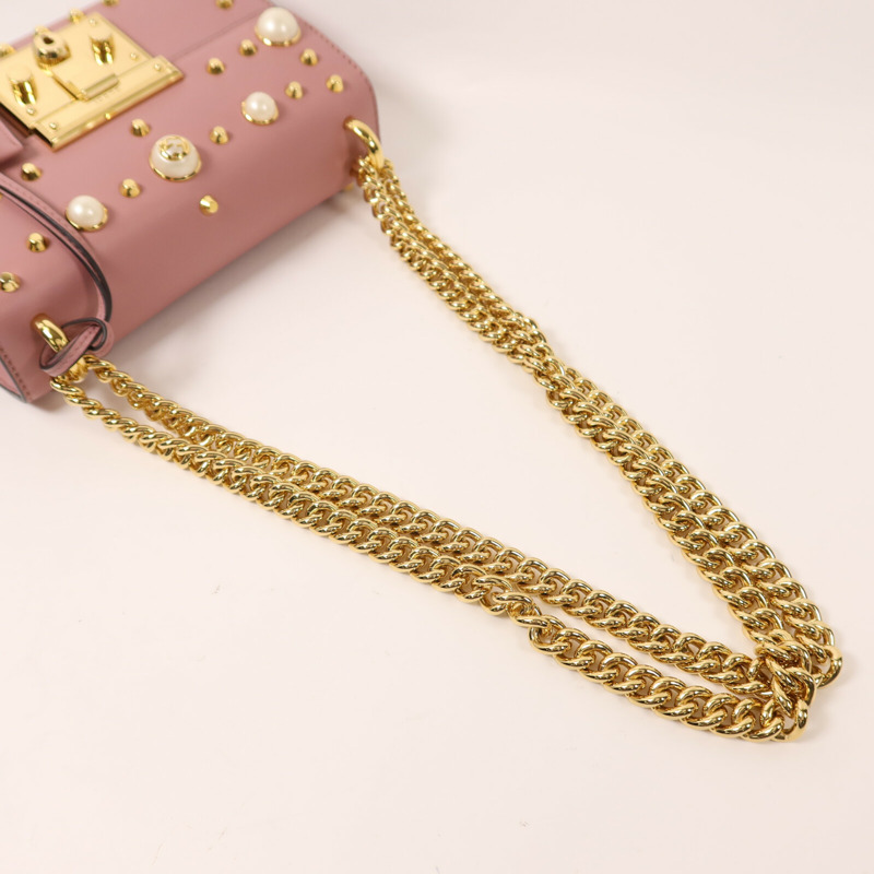 GUCCI 牛皮皮革Padlock Pearl Bag金扣鏈帶肩背袋-8