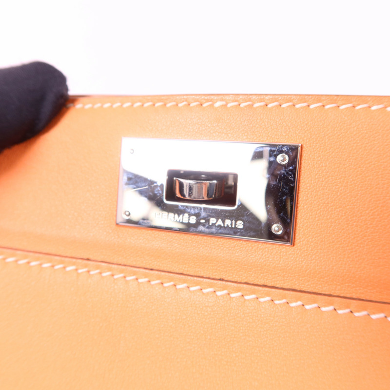 HERMES Swift皮革Tool Box 20銀扣手挽肩背兩用袋Crevette-9