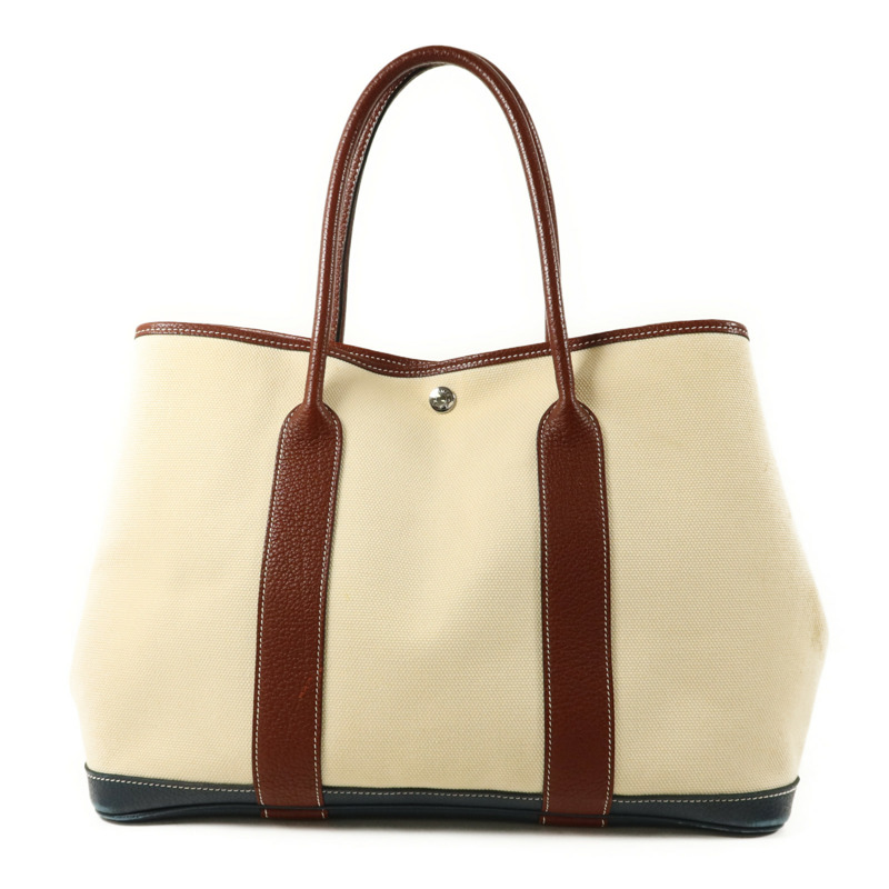 HERMES 帆布Garden Party PM銀扣手挽袋Blanc-1