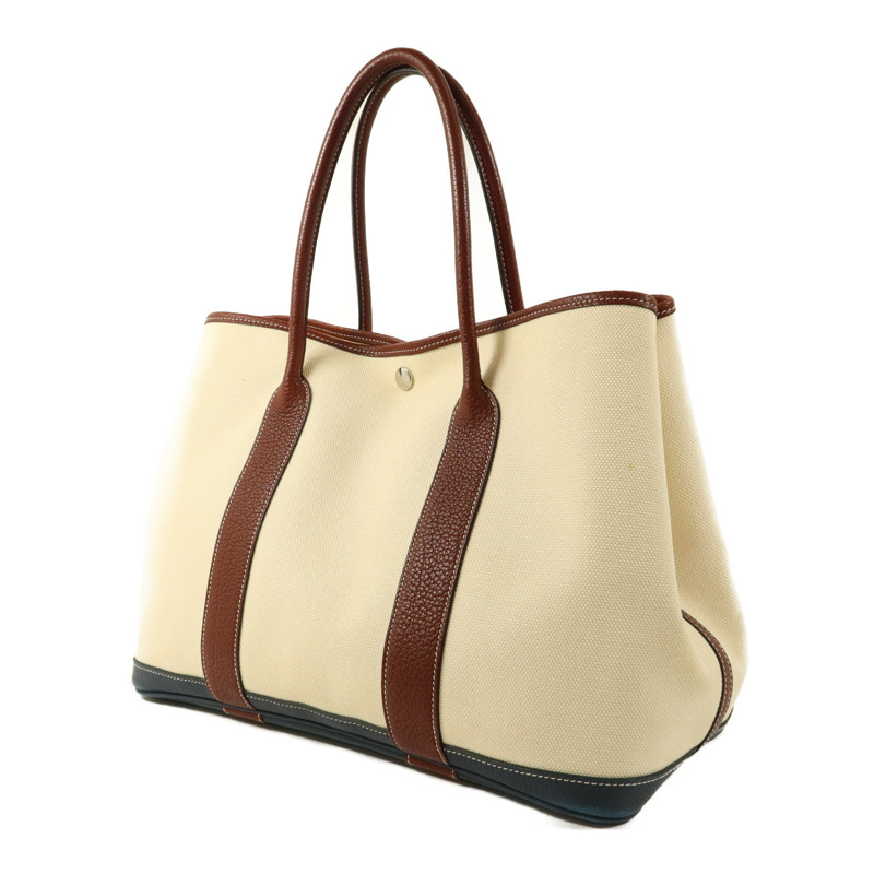 HERMES 帆布Garden Party PM銀扣手挽袋Blanc-2