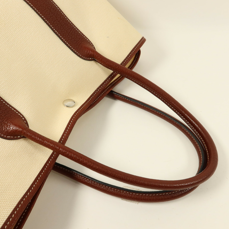 HERMES 帆布Garden Party PM銀扣手挽袋Blanc-4