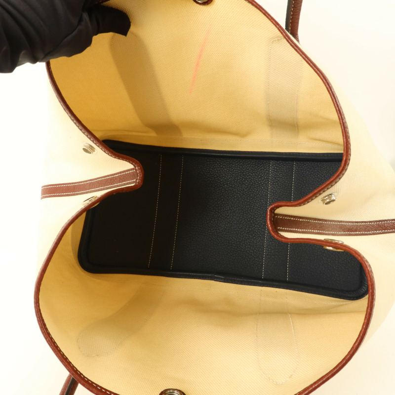 HERMES 帆布Garden Party PM銀扣手挽袋Blanc-5