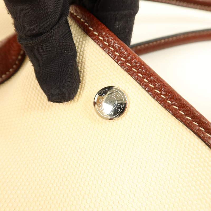 HERMES 帆布Garden Party PM銀扣手挽袋Blanc-8