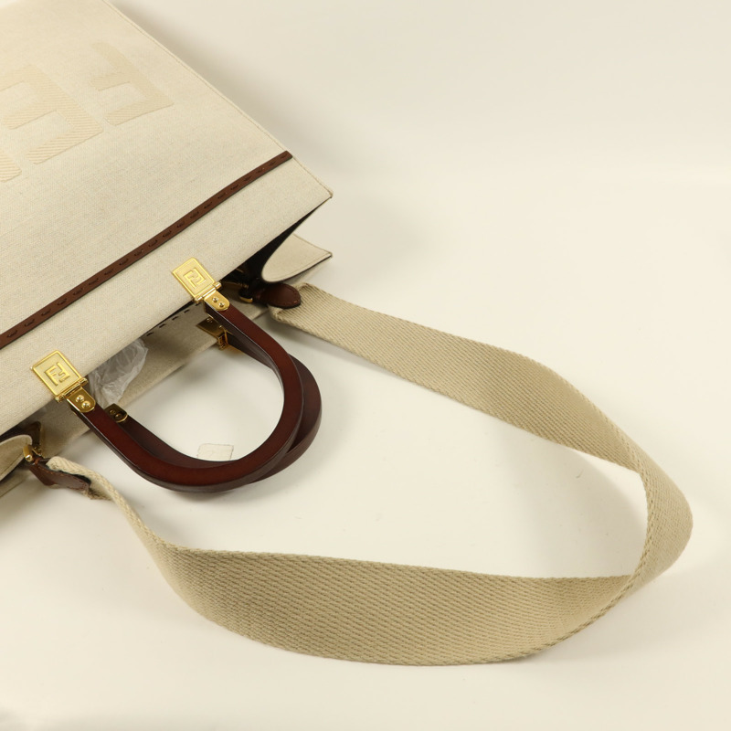 FENDI 帆布Sunshine Medium金扣手挽肩背兩用袋-4