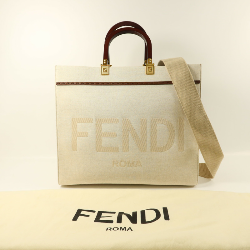 FENDI 帆布Sunshine Medium金扣手挽肩背兩用袋-21