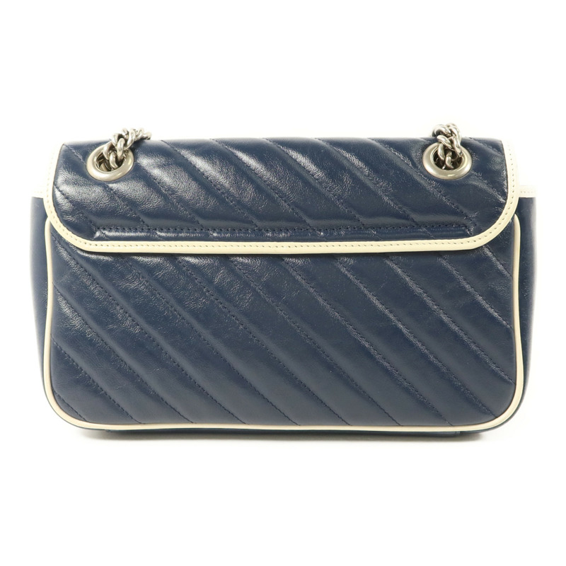 GUCCI 牛皮皮革GG Marmont Medium銀扣鏈帶肩背袋-1