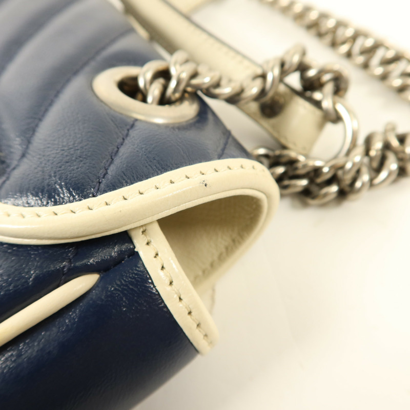 GUCCI 牛皮皮革GG Marmont Medium銀扣鏈帶肩背袋-16