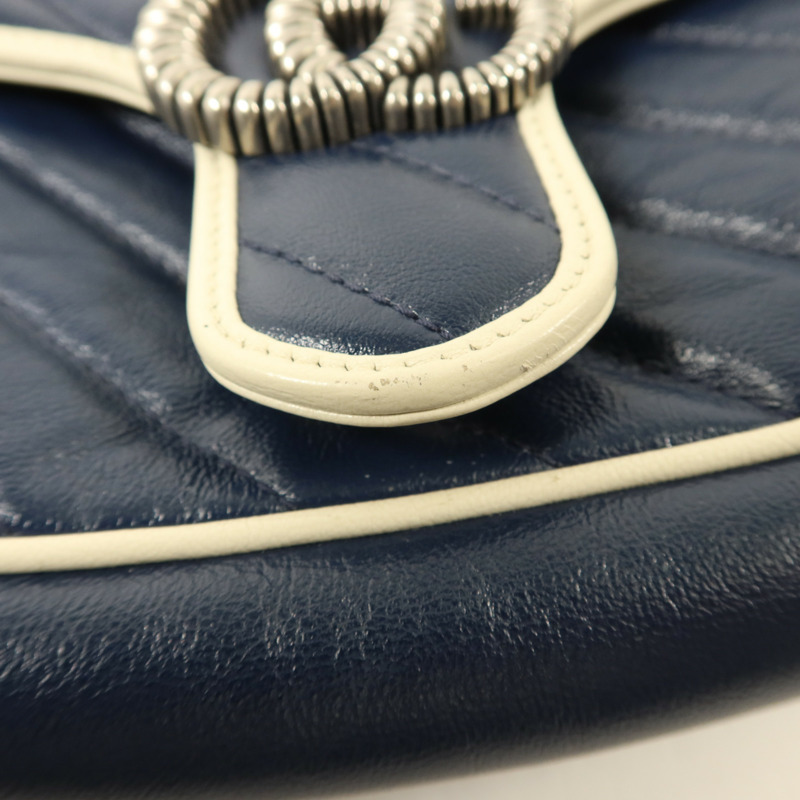 GUCCI 牛皮皮革GG Marmont Medium銀扣鏈帶肩背袋-17