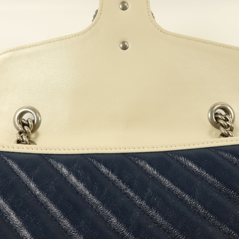 GUCCI 牛皮皮革GG Marmont Medium銀扣鏈帶肩背袋-18