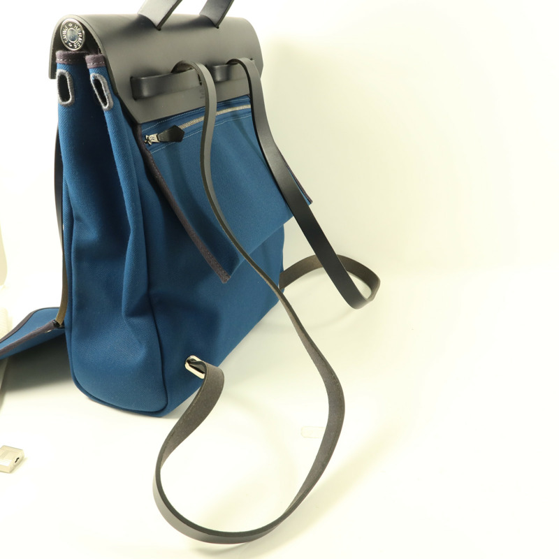 HERMES 帆布Herbag Backpack銀扣背包Deep Blue/Bleu Nuit-4